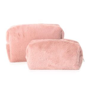 Faux Fur Pouch Dusty Pink 2 Pc